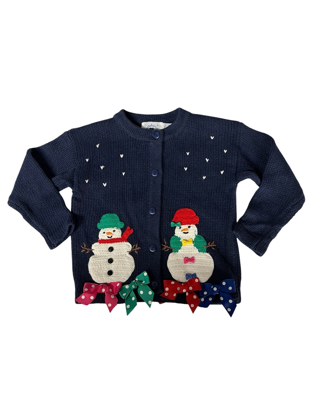 Vintage Hartstrings Button Front Whimsical Snowman Sweater Cardigan Girls 5/6 - Picture 2 of 7